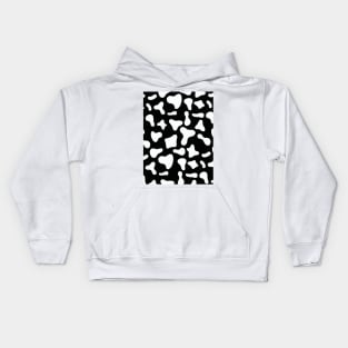 White Dairy Cow Print on Black Background Kids Hoodie